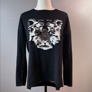 Black Cashmere Sequin Tiger Sweater – Size L 🐯